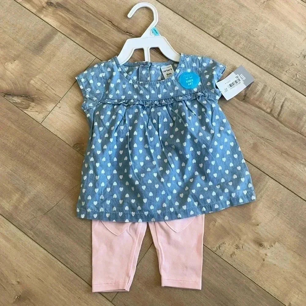 4/$25 Carter’s NEW 2 Piece Heart Shirt Pants Sz 6 Months